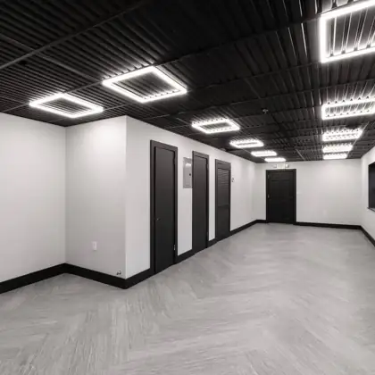 Gray patterned carpet tile installed in an office suite, Hudson Valley NY